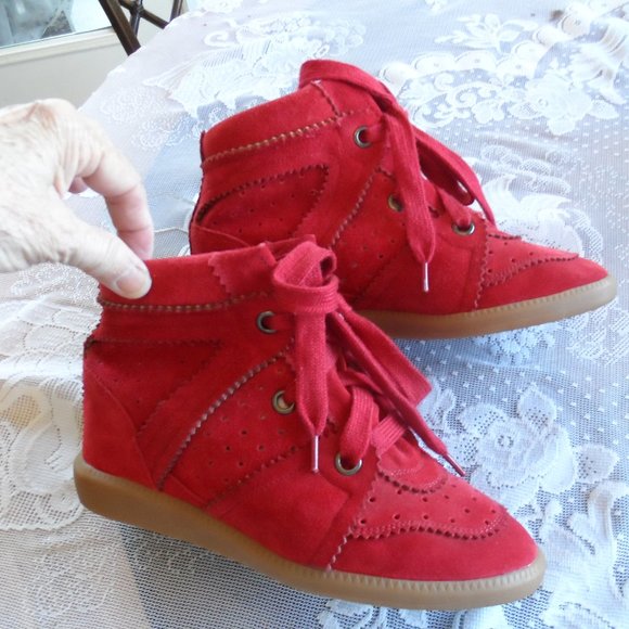 New Isabel Marant Raspberry Bobby Suede Leather Sneakers SIze 37 - Picture 1 of 15